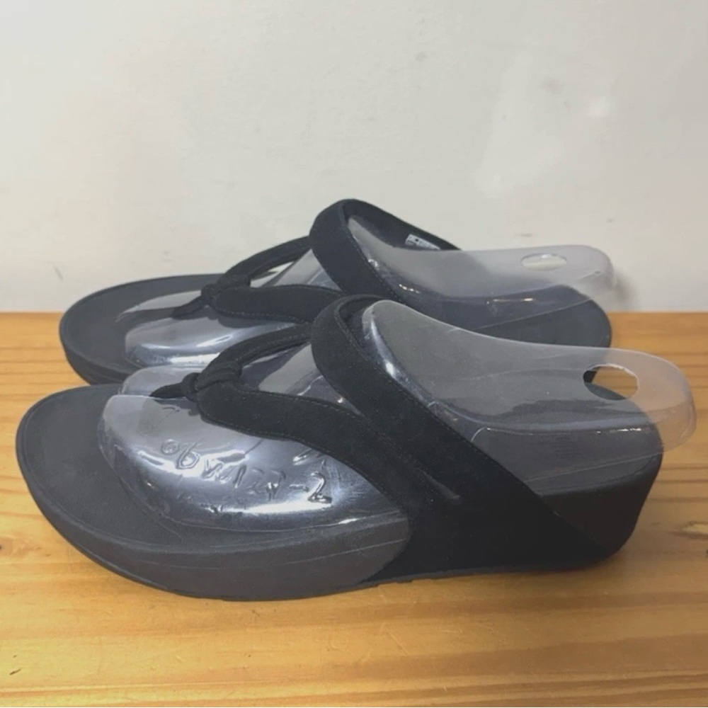 FitFlop Whirl Black Suede Thong Flip-Flop Sandals Womans sz 8 - Picture 3 of 8